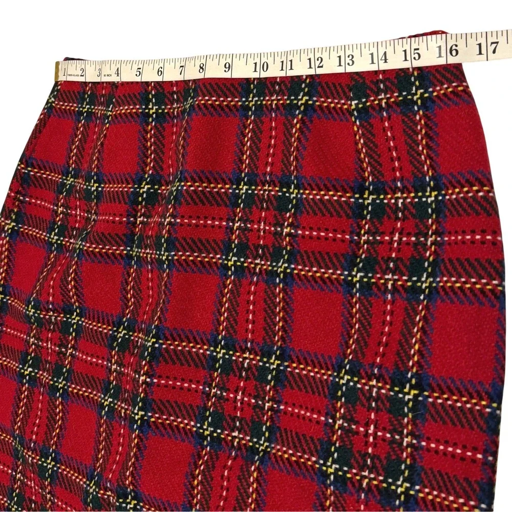 Vintage Eddie Bauer Red Plaid Wool Blend Skirt 90s Tartan Lined Size 12